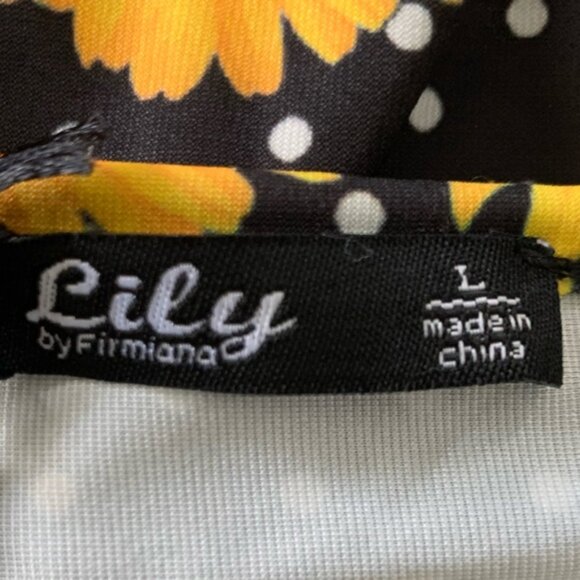 Lily by Firmiana  SZ L Black and Yellow Sunflower and Polka Dot Tunic Top | NWT - Picture 7 of 11
